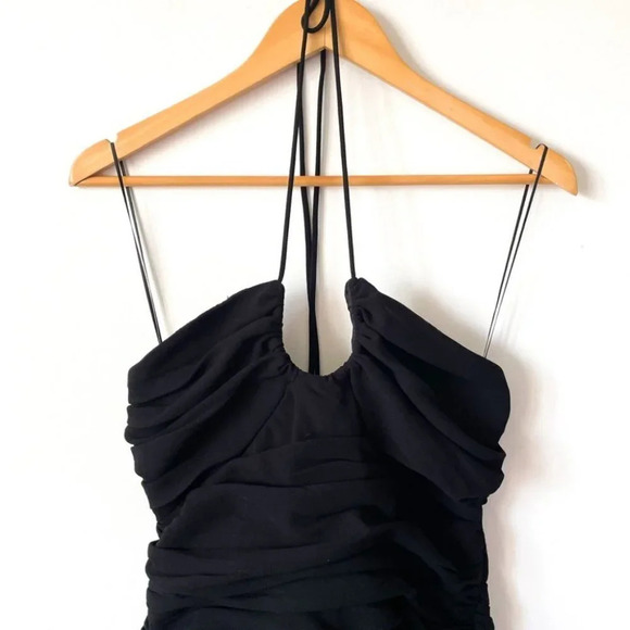 Zara Halter Ruched Mini Dress Black Blogger Fav Sz L NWT - Picture 6 of 11